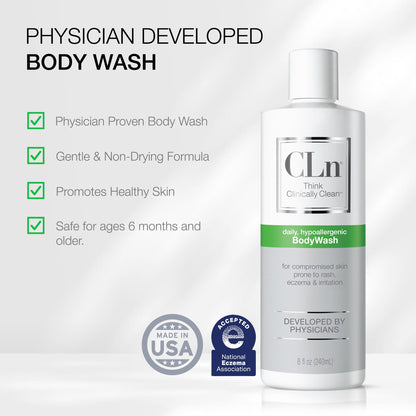 CLn BodyWash – Non-Drying, Fragrance-Free Cleanser for Compromised Skin (8 fl oz) | Eczema & HS Friendly