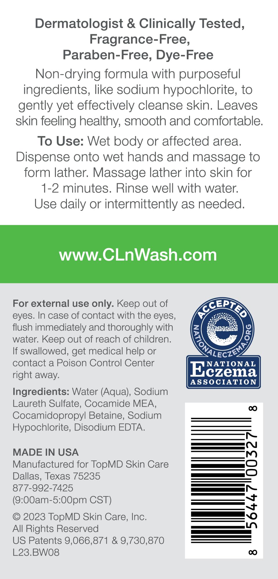 CLn BodyWash – Non-Drying, Fragrance-Free Cleanser for Compromised Skin (8 fl oz) | Eczema & HS Friendly
