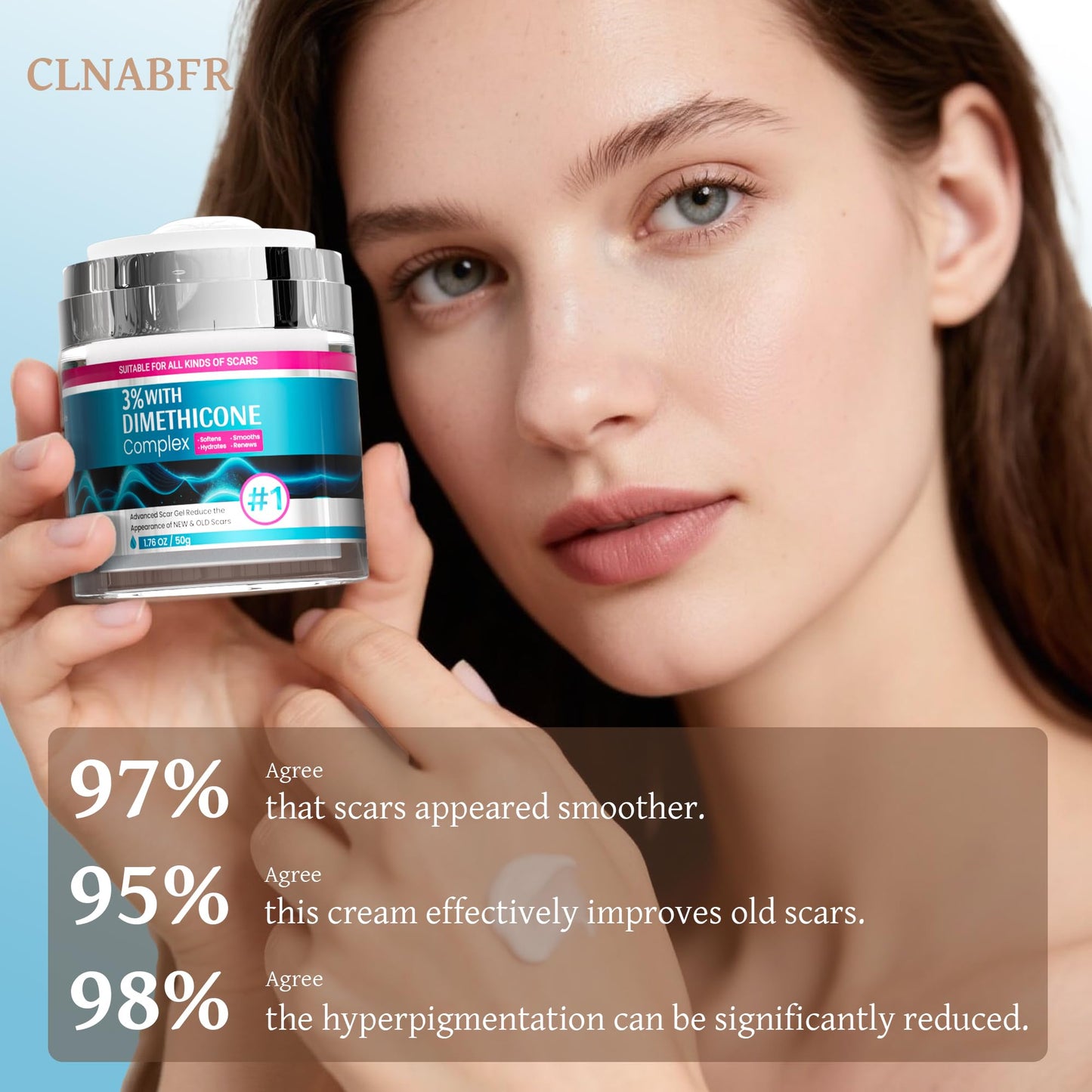 CLNABFR Advanced Scar Cream - Silicone Scar Treatment for Postoperative, Burns & Acne Scars, 1.76 oz