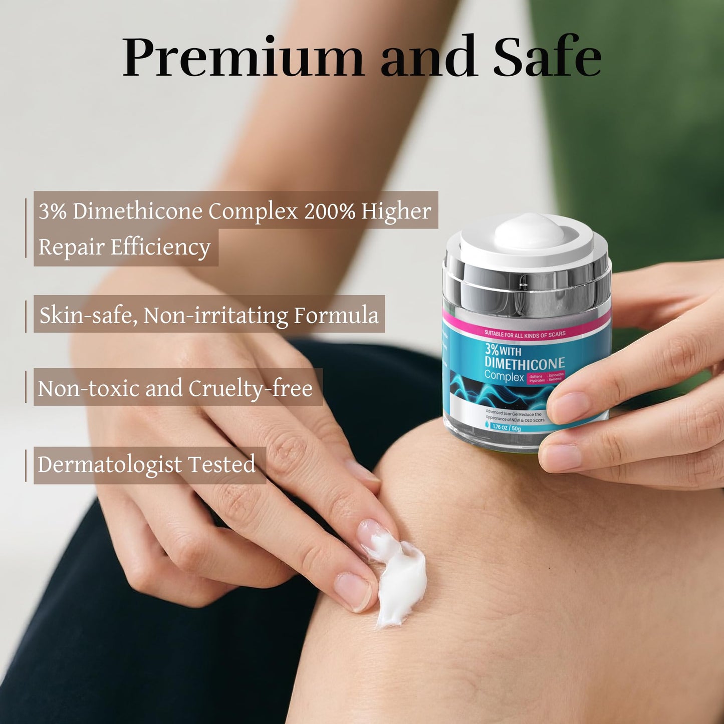 CLNABFR Advanced Scar Cream - Silicone Scar Treatment for Postoperative, Burns & Acne Scars, 1.76 oz