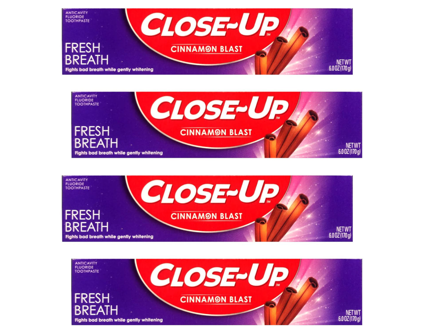 Close-Up Cinnamon Anticavity Toothpaste 6 oz Pack of 4 | Fresh Breath & Whitening