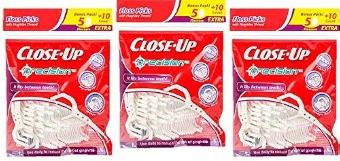 Close-Up Precision Floss Picks – 60 Ct, Pack of 3 (180 Flossers)