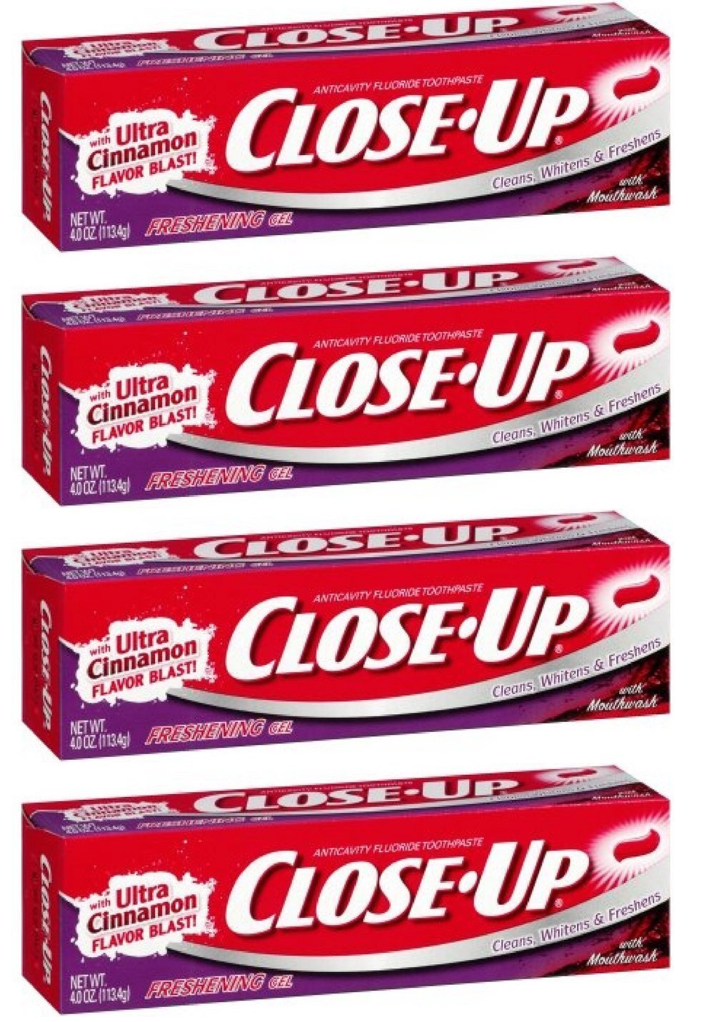 Close-Up Fluoride Toothpaste – Red Gel, 4 oz (Pack of 4) | Fresh Breath, Whitening & Cavities Protection