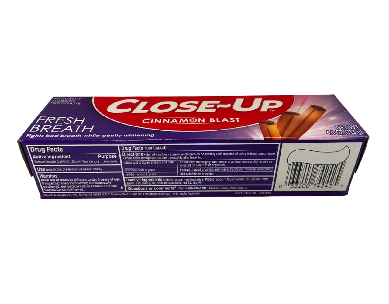 Close-Up Anti-Cavity Fluoride Toothpaste - Ultra Cinnamon 4 oz (2-Pack)