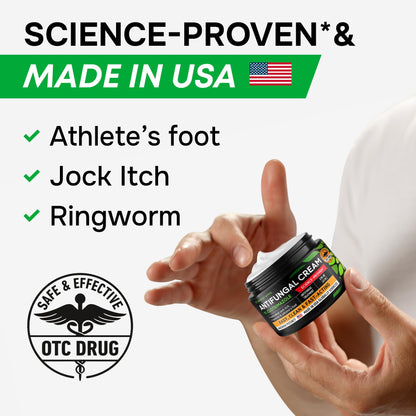 Antifungal Cream for Athlete's Foot, Ringworm & Jock Itch - Clotrimazole 1% Made in USA - Extra Strength Ring Worm, Jock Itch Cream, Anti Fungal Athletes Foot Treatment for Humans Skin Fungus - 2 oz