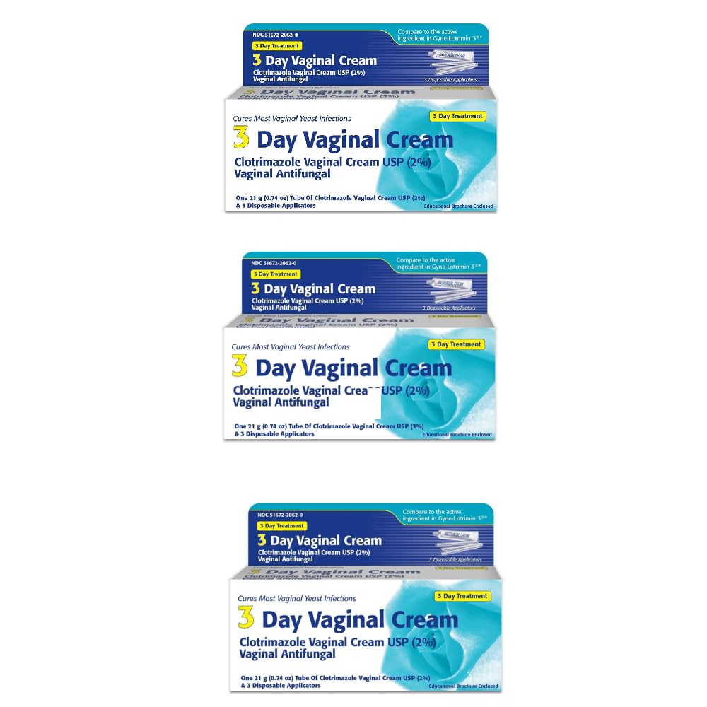 Clotrimazole 3-Day Vaginal Cream - 0.74 oz Tubes (Pack of 3) | Hygienic, Travel-Friendly