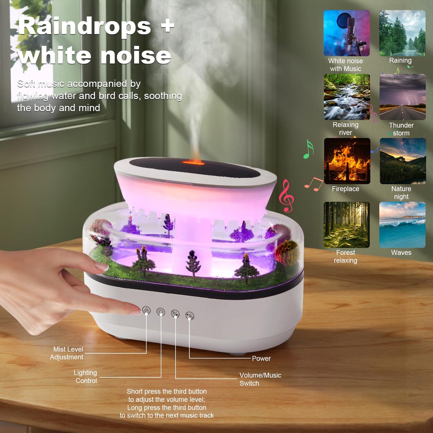 Cloud Rain Humidifier | 7-Color Rainfall Night Light, 250ml Diffuser with Auto-Off