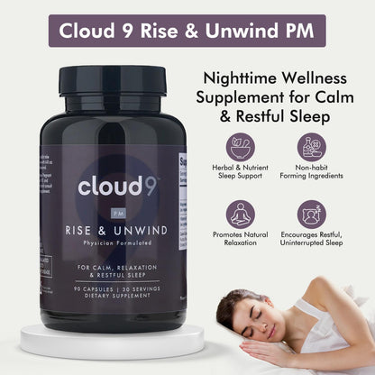 Cloud9 Rise & Unwind PM – Nighttime Sleep Support (Adaptogens, Magnesium) – Made in USA