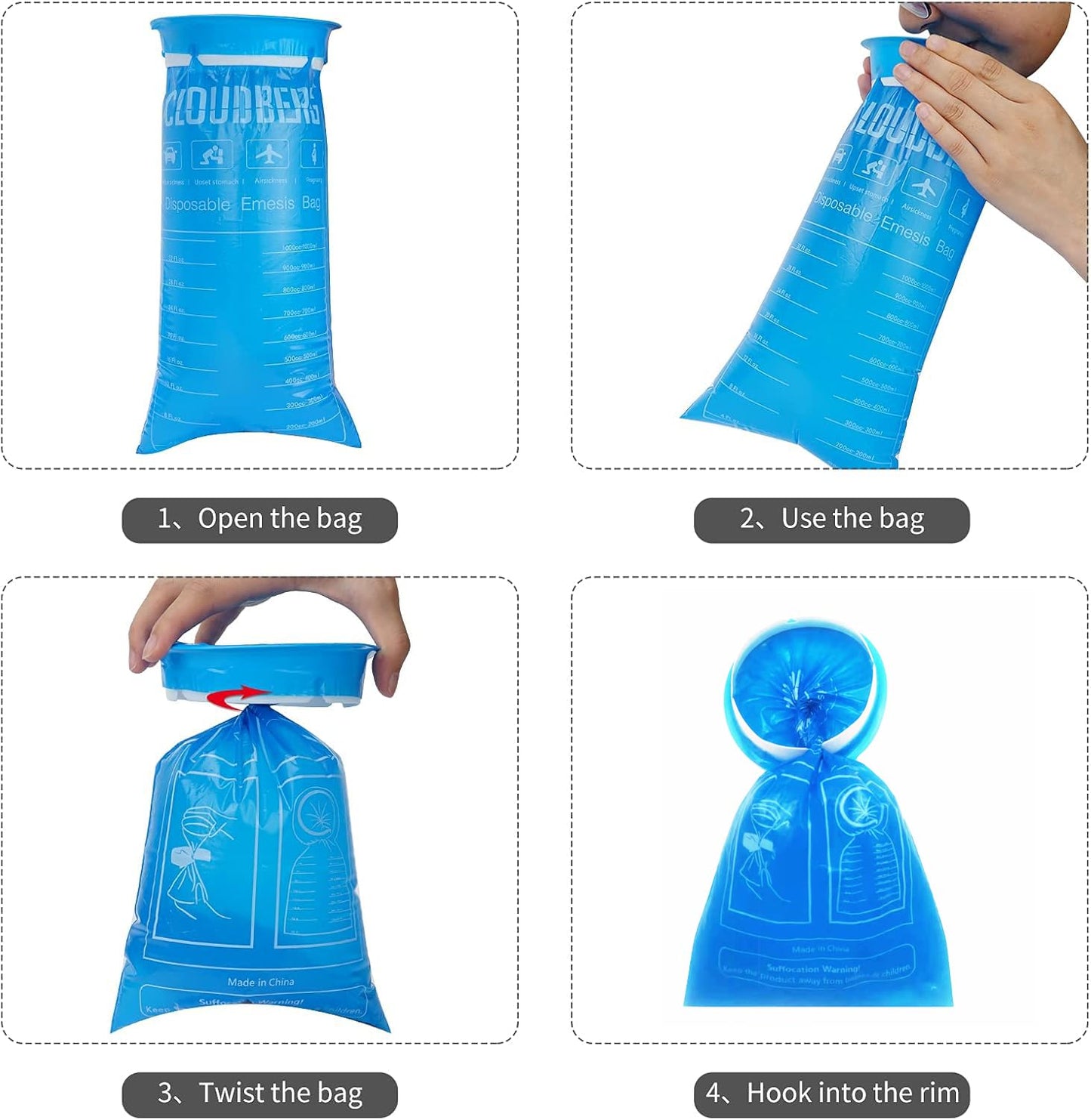 CLOUDBERG 24 Pack Blue Emesis Bags – Disposable Nausea Bags for Travel