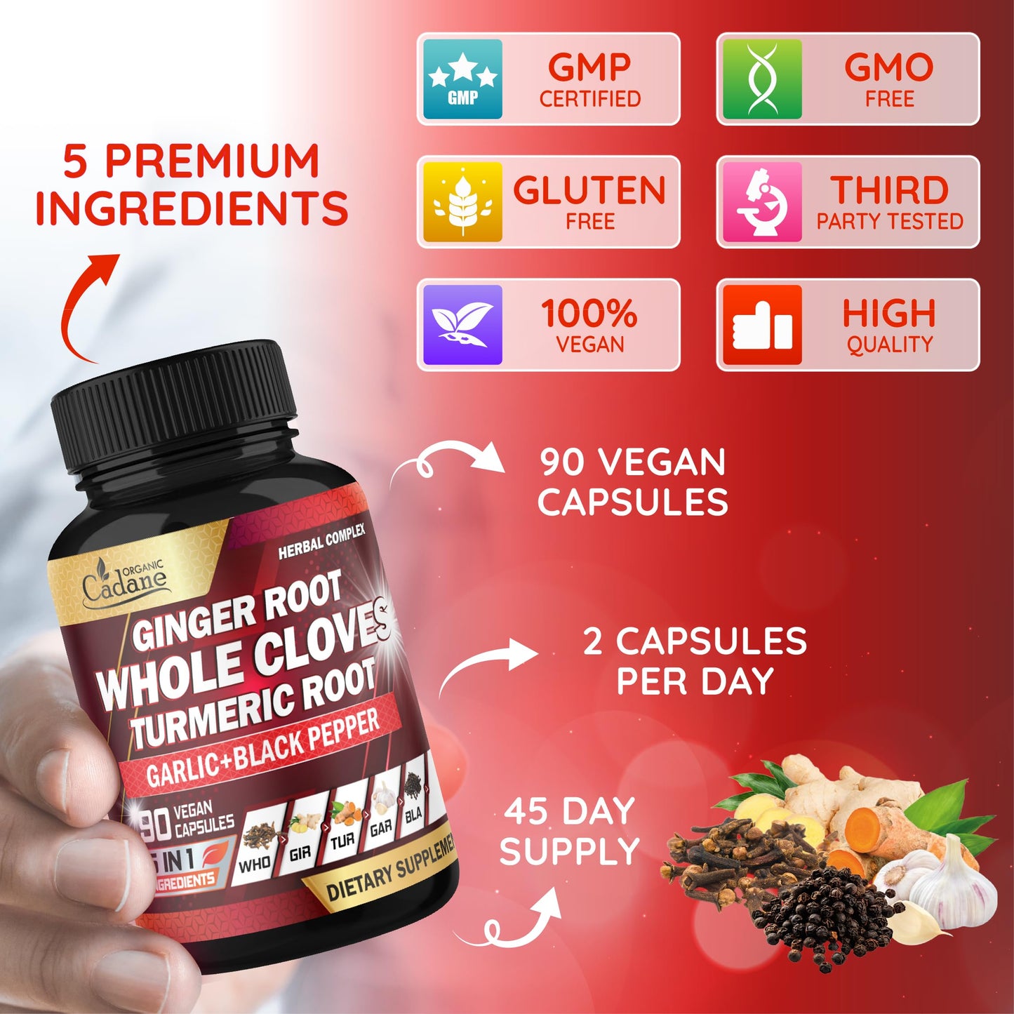 Cadane 5in1 Whole Cloves Herbal Blend – Digestive & Immune Support | 90 Capsules