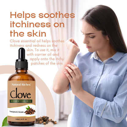 Natural Riches Pure Clove Essential Oil 4 Oz | Therapeutic Grade