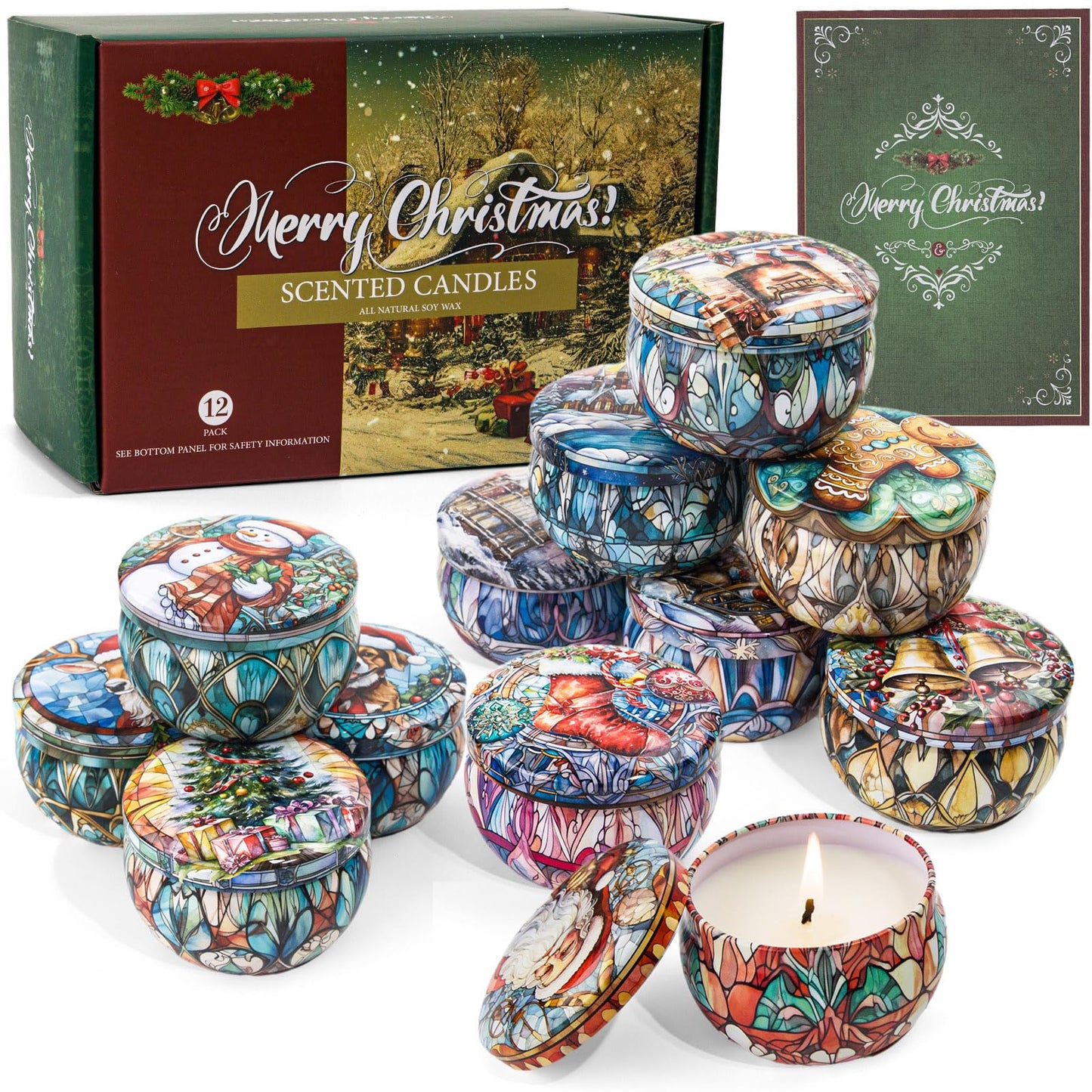Christmas Candle Gifts Set - 12 Pack Soy Wax Candles for Women