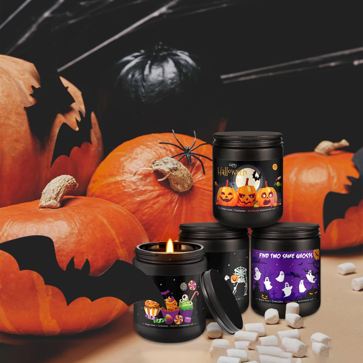 CLTNIKET Halloween Scented Candle Set - 4-Pack 7oz Soy Candles