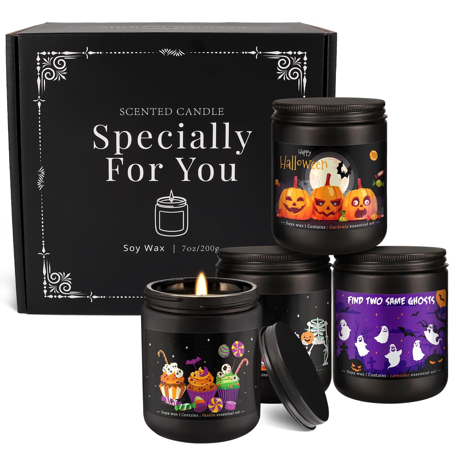 CLTNIKET Halloween Scented Candle Set - 4-Pack 7oz Soy Candles