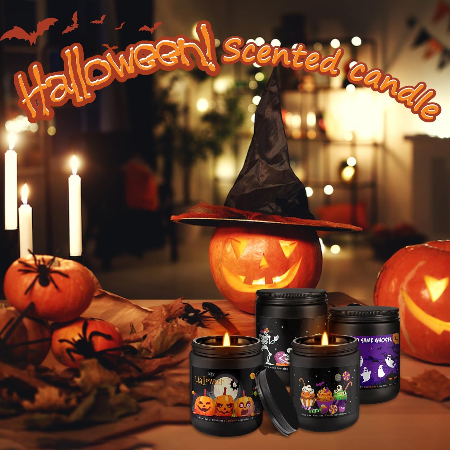 CLTNIKET Halloween Scented Candle Set - 4-Pack 7oz Soy Candles