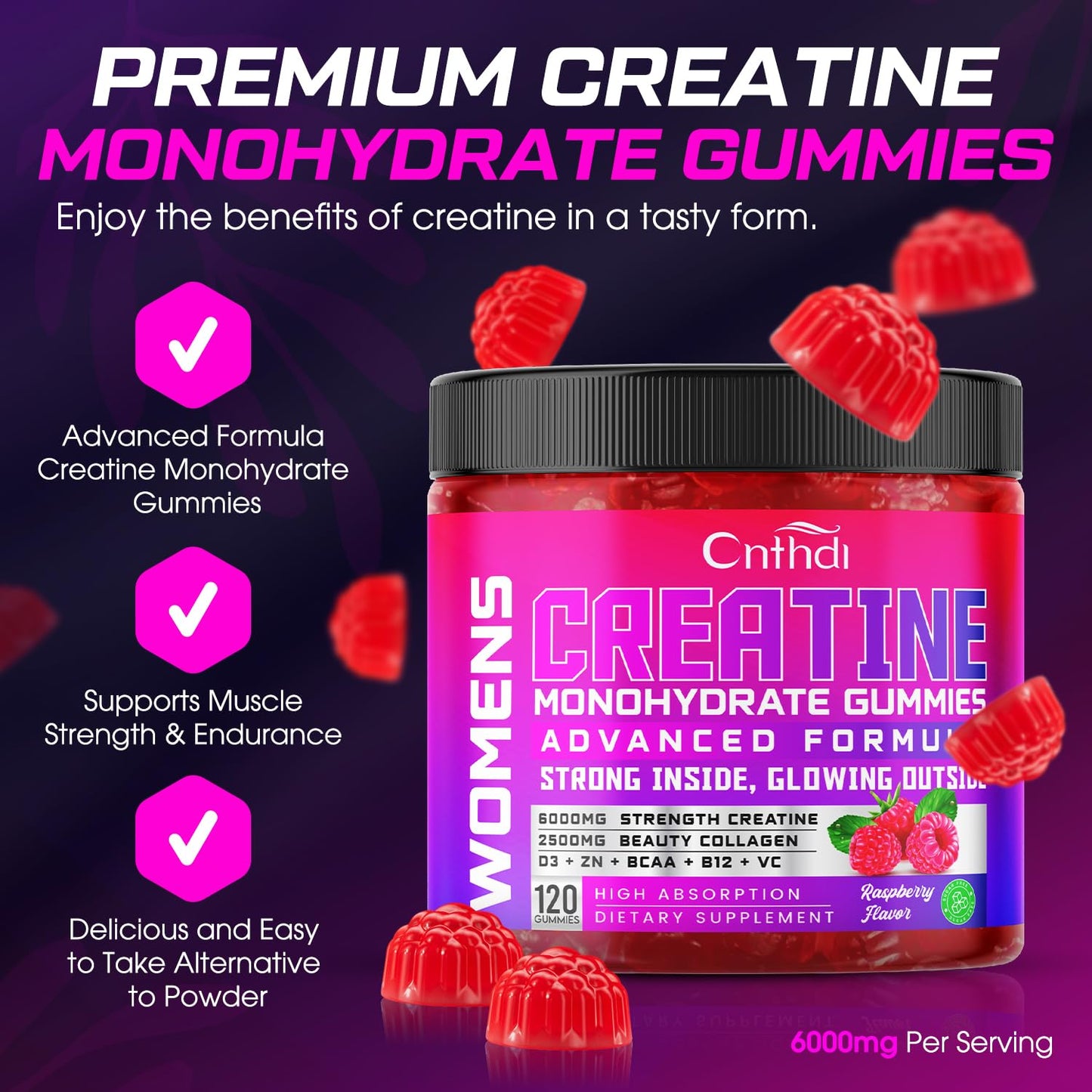 CNFHDI Creatine Monohydrate Gummies 6000MG – Women’s Pre-Workout