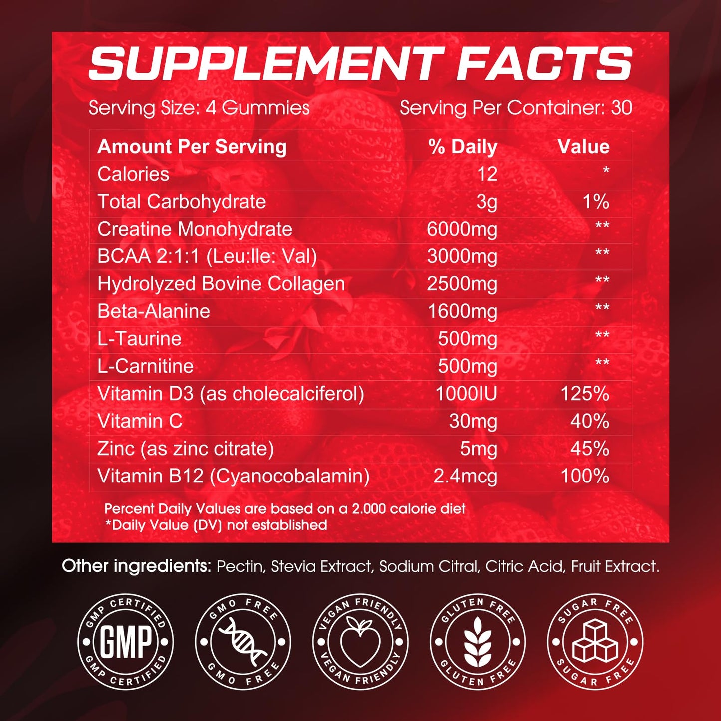 CNFHDI Creatine Monohydrate Gummies 6000mg for Women – Pre-Workout, Strawberry, Sugar Free & Non-GMO, 120 Count