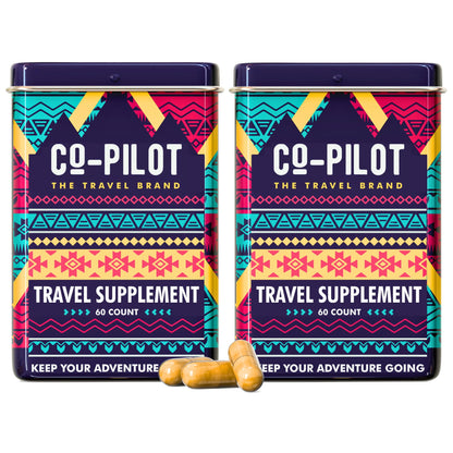 Co-Pilot Travel Brand 2 Pack - Jet Lag Prevention, Ashwagandha, Rhodiola, D3+ for Immune Support | Vegan 120 Count