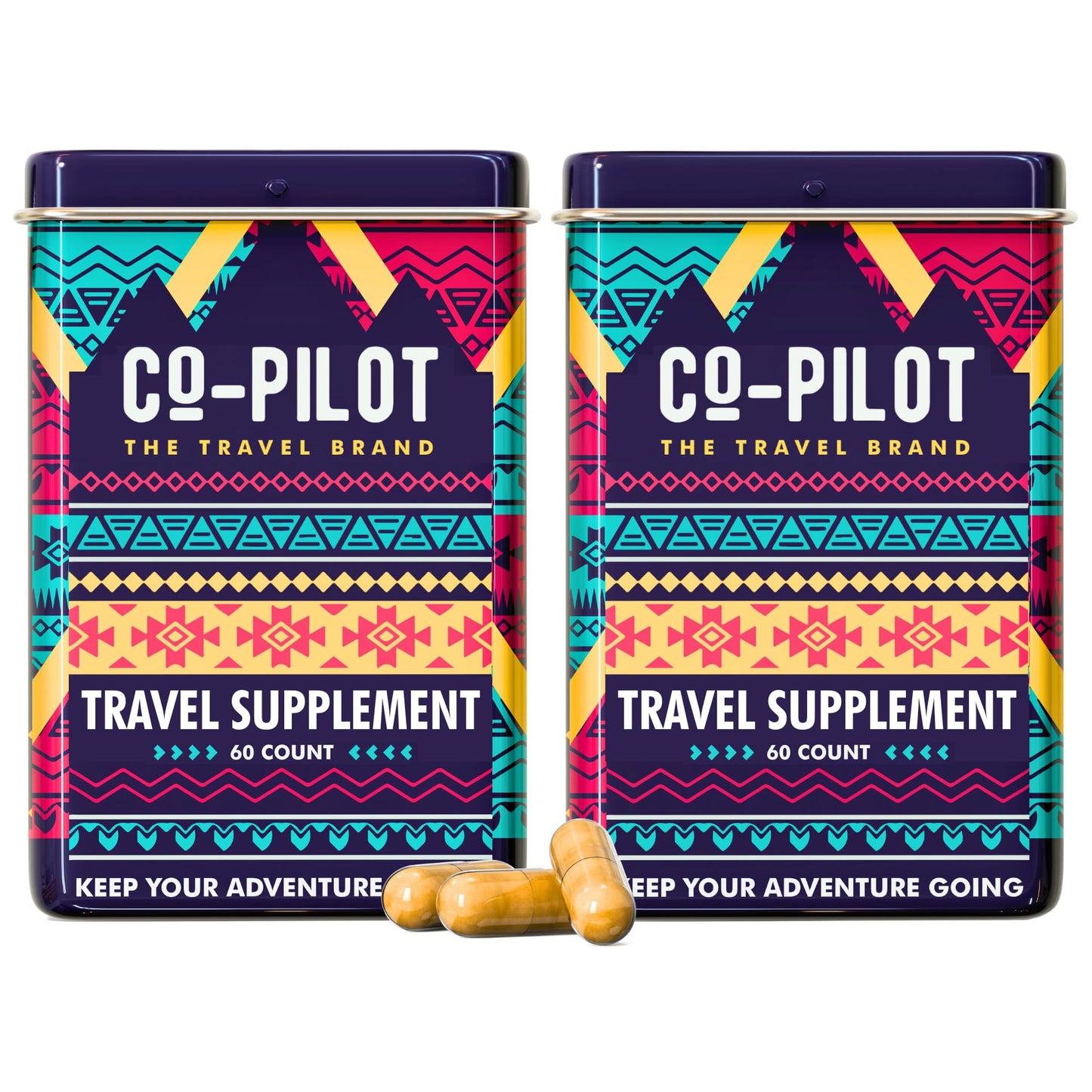 Co-Pilot Travel Brand 2 Pack - Jet Lag Prevention, Ashwagandha, Rhodiola, D3+ for Immune Support | Vegan 120 Count