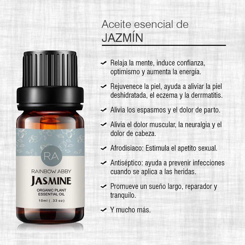 RAINBOW ABBY Jasmine Essential Oil – 100% Pure Organic Jasmine Oil for Diffuser, Skincare & Sleep (10ML)