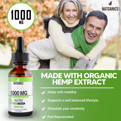 Organic Hemp Oil 1000mg - Ultra Premium CO2-Extracted Hemp Oil Drops | Made in USA
