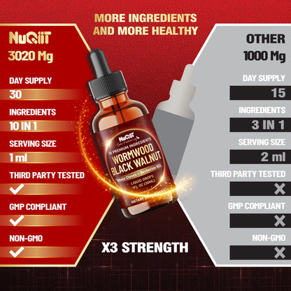 10in1 Wormwood Liquid Drops with Wormwood, Black Walnut, Whole Cloves, Berberine, Milk Thistle, Turmeric, Ginger, Milk Thistle and More - 30ml Liquid Drops for 30Days