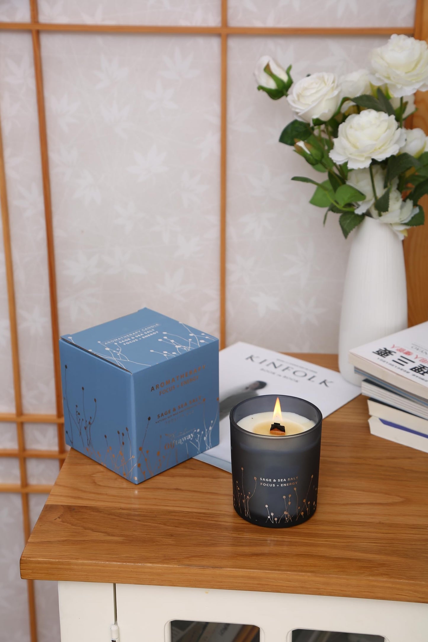 White Sage Sea Salt Wood Wick Soy Candle 10.6 oz | Aromatherapy & Cleansing