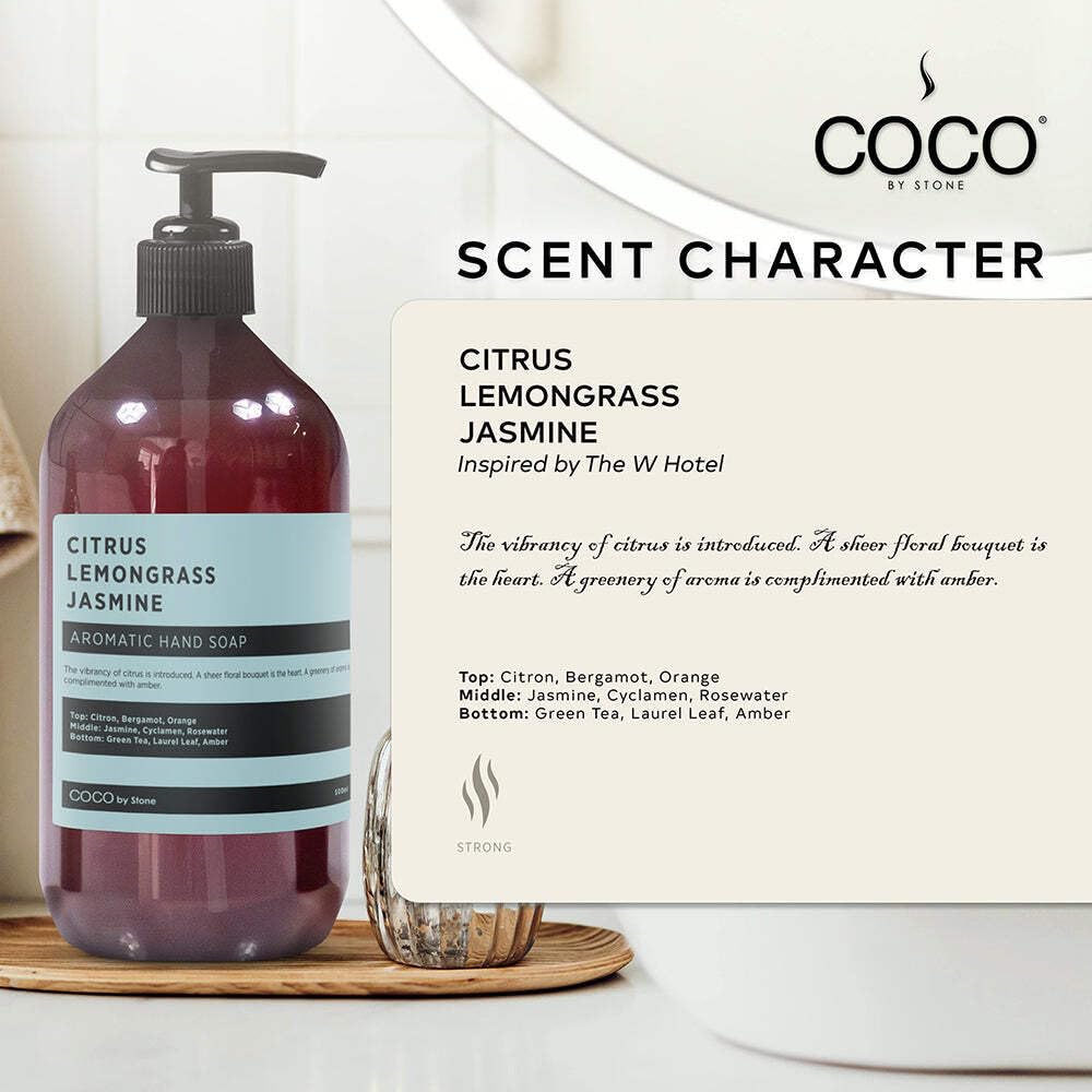 COCO by Stone 16oz Hand Soap – Citrus, Lemongrass & Jasmine Inspired by The W Hotel | Bright Castile Cleanser