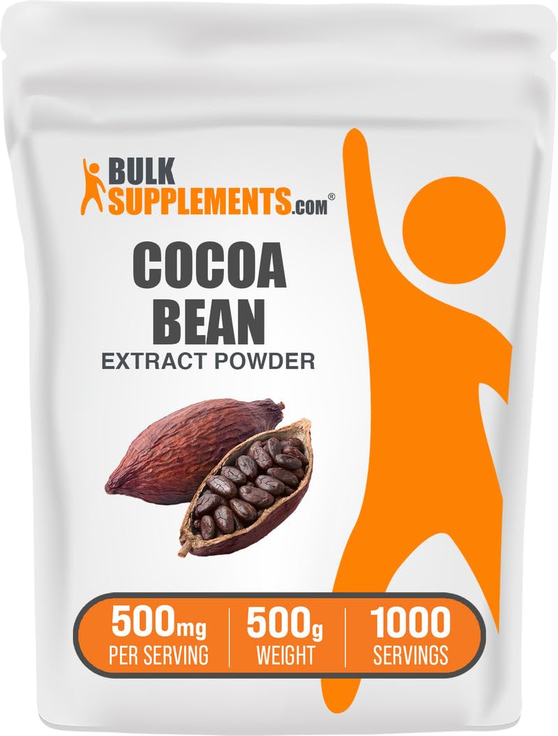 Cocoa Bean Extract Powder 500mg - Unsweetened, Vegan, Gluten Free | 500g | BulkSupplements