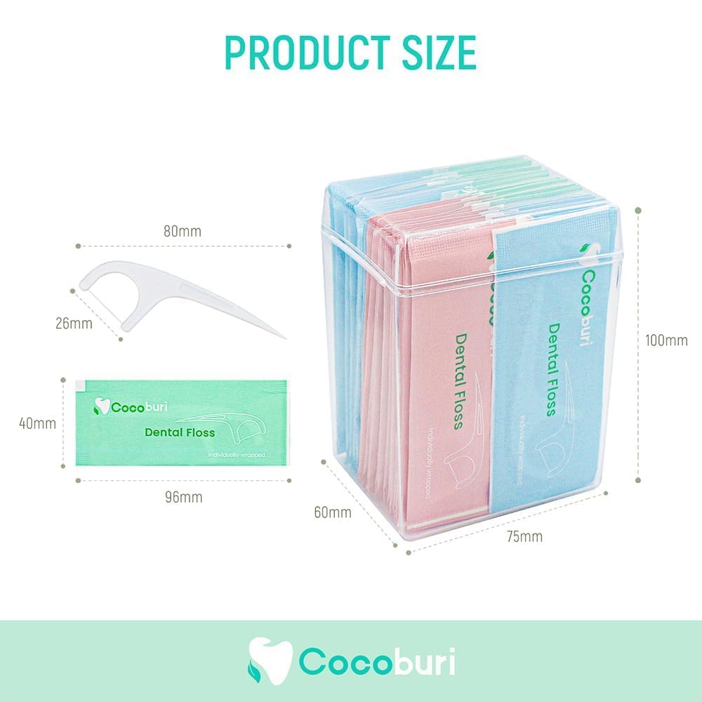 COCOBURI Ultra-Fine Dental Floss Picks - 100 Count (Pack of 2), Individually Packaged