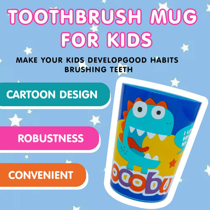 COCOBURI Dinosaurs 4-Piece Kids Toothbrush Set - Travel Cup, Cap & Carry Bag
