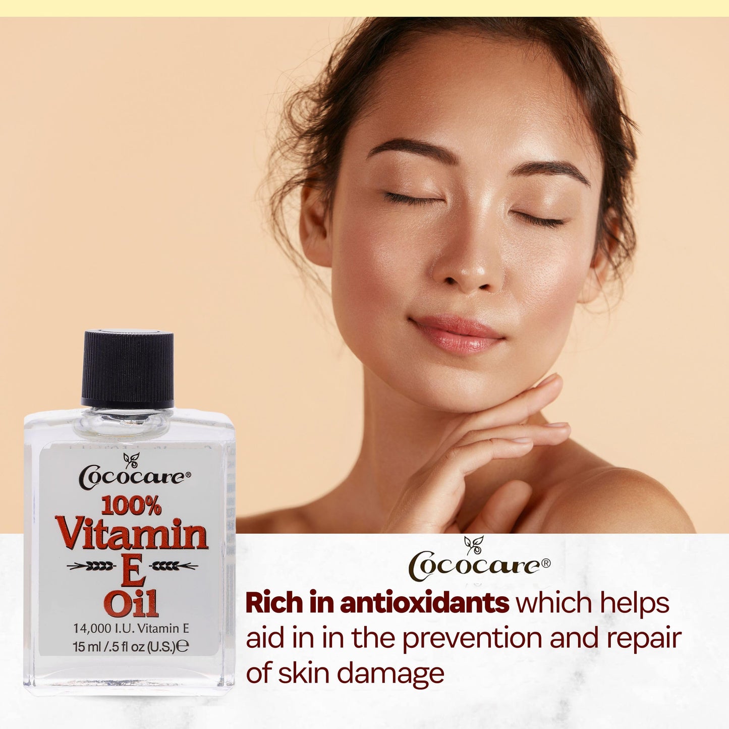 COCOCARE 100% Vitamin E Oil - 14000 IU, 0.5 Fl Oz | Skin Moisturizer & Antioxidant Protection