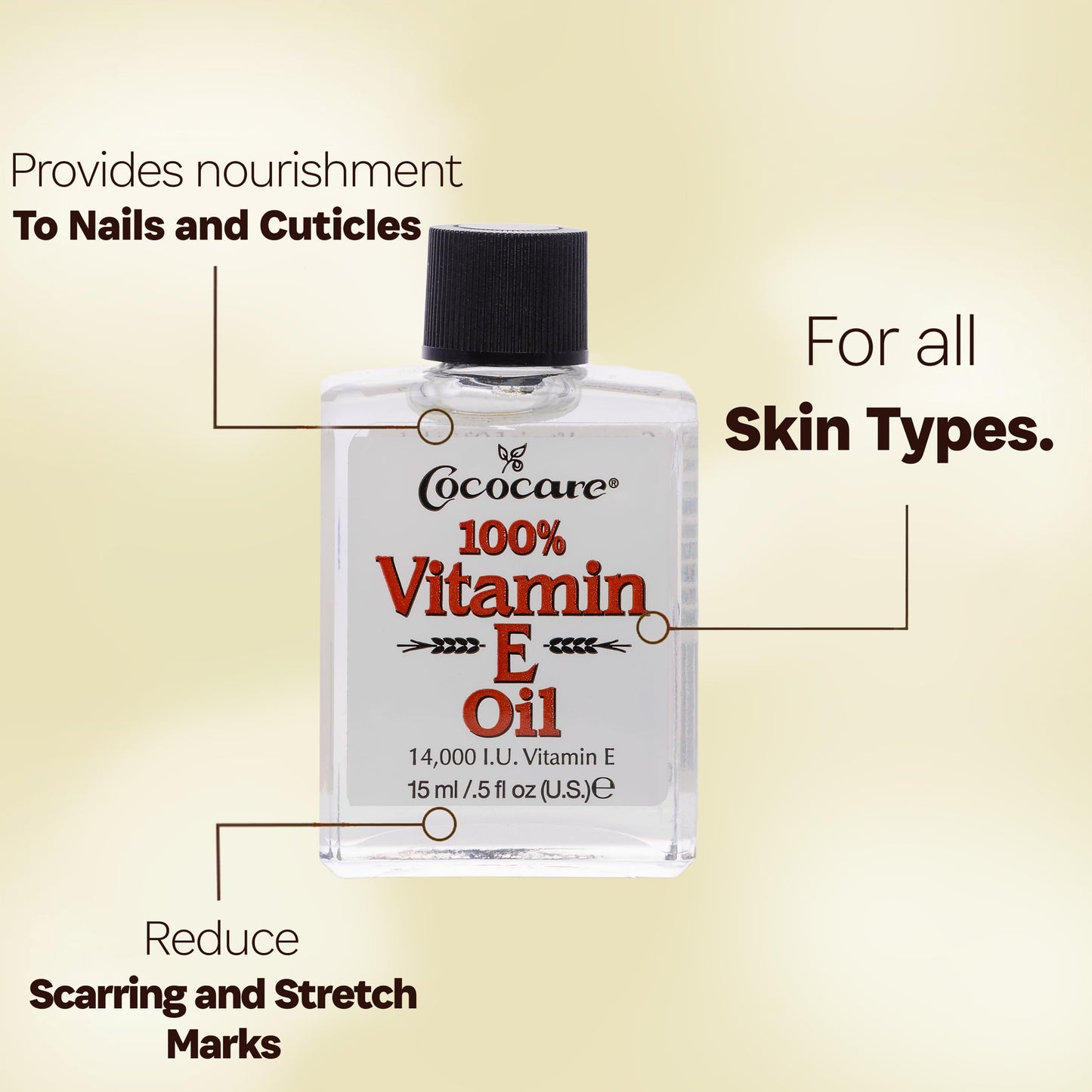 COCOCARE 100% Vitamin E Oil - 14000 IU, 0.5 Fl Oz | Skin Moisturizer & Antioxidant Protection