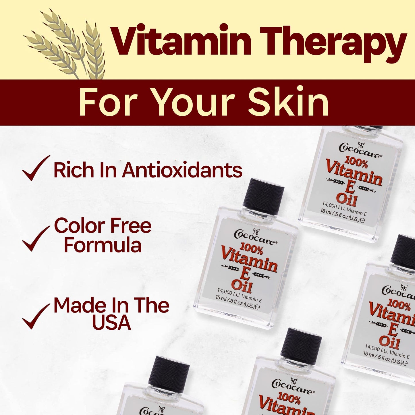 COCOCARE 100% Vitamin E Oil - 14000 IU, 0.5 Fl Oz | Skin Moisturizer & Antioxidant Protection