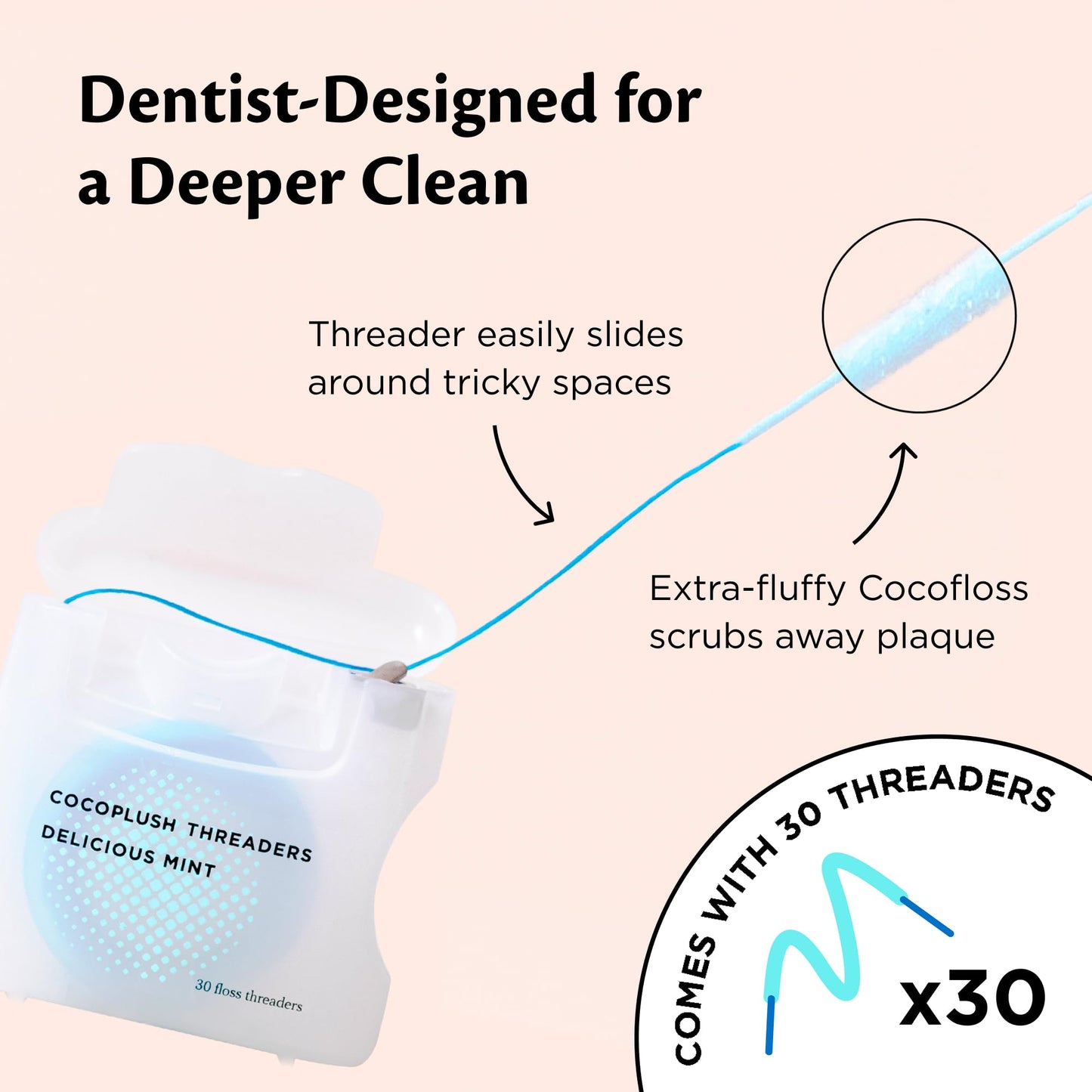 Cocofloss CocoPlush Threaders – Dental Floss for Implants, Bridges & Braces