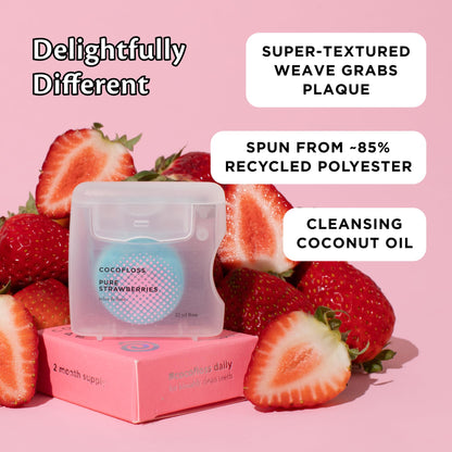 Cocofloss Woven Dental Floss – Dentist-Designed, Strawberry Scent, 33 yd