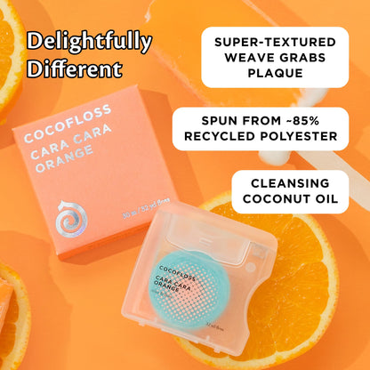 Cocofloss Woven Dental Floss – Dentist-Designed, Coconut Oil, Orange Scent, Waxed, Kid-Friendly, 3 Spools (33 yd each)