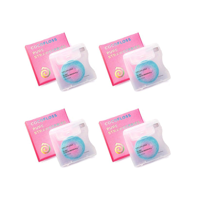 Cocofloss Woven Dental Floss – Dentist-Designed, Strawberry Scent, 4 Spools (33 yd each)