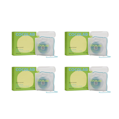 Cocolab Woven Dental Floss – Dentist-Designed, Coconut-Scented, Waxed & Expanding, Kid-Friendly | 4 Spools (33 yd Each)