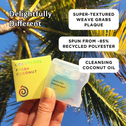 Cocolab Woven Dental Floss – Dentist-Designed, Coconut-Scented, Waxed & Expanding, Kid-Friendly | 4 Spools (33 yd Each)