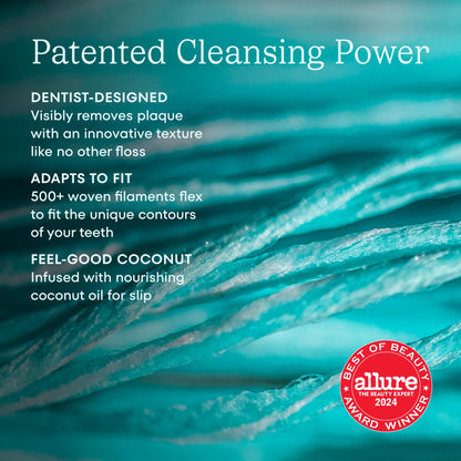 Cocolab Woven Dental Floss – Dentist-Designed, Coconut Scent, Waxed & Expanding Vegan String Floss (33 yd)