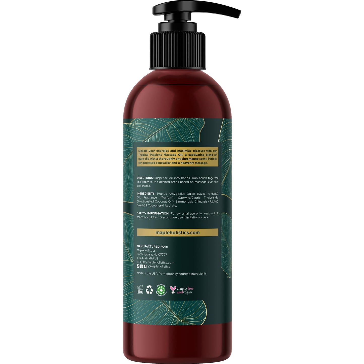 Tropical Sensual Massage Oil for Couples - Mango Scent, Coconut & Almond