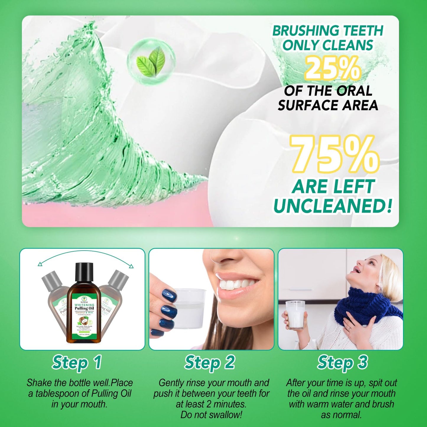 Coconut Mint Oil Pulling Mouthwash – 2-Pack, Natural & Alcohol-Free