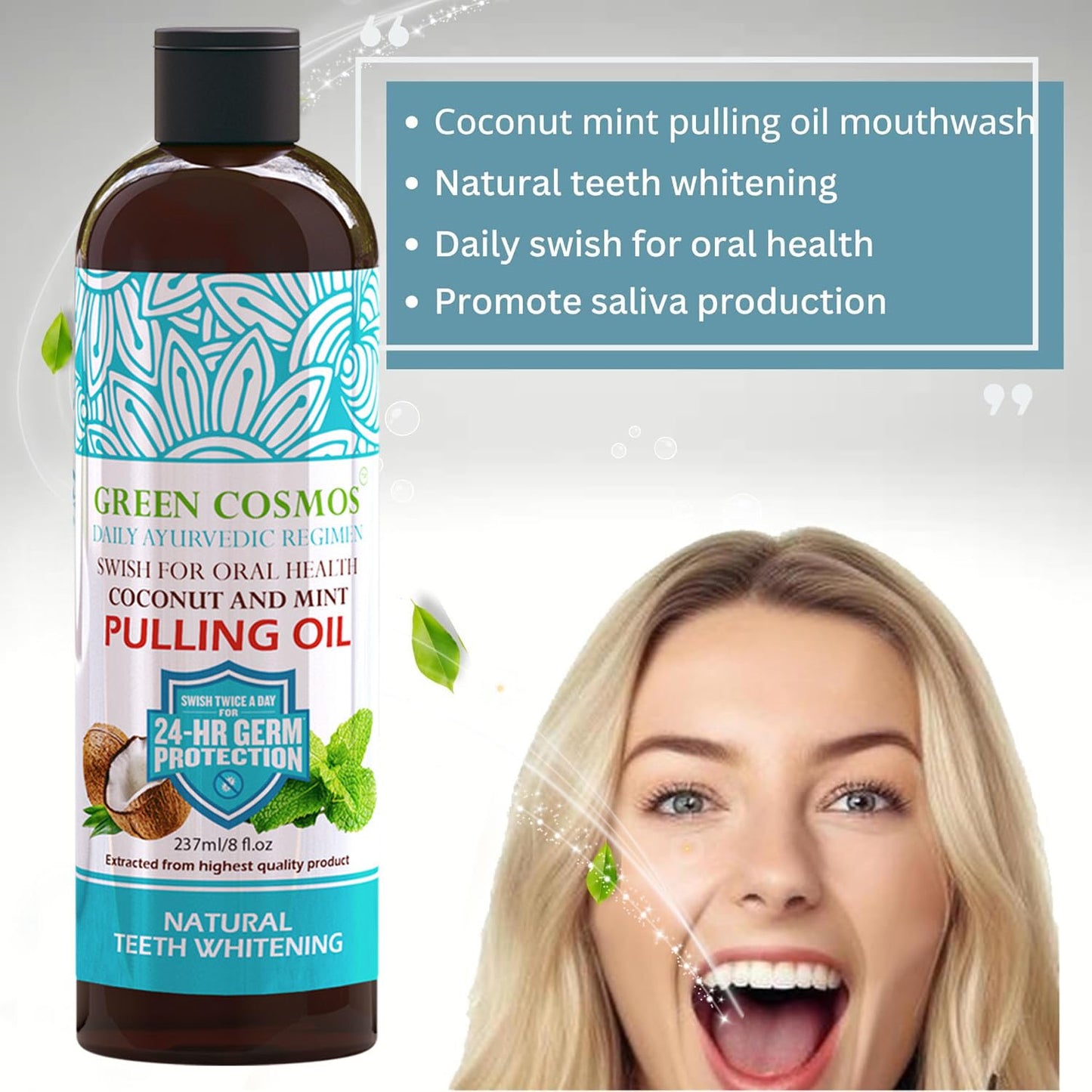 Coconut Mint Pulling Oil Mouthwash 237ml – Ayurvedic, Alcohol & Fluoride Free