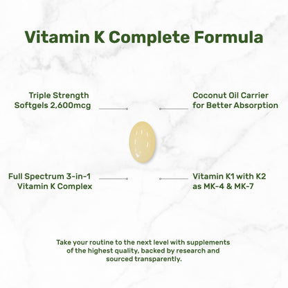 DEAL SUPPLEMENT Vitamin K Complete - 240 Coconut Oil Softgels | High Potency K1, MK-7, MK-4 | Non-GMO