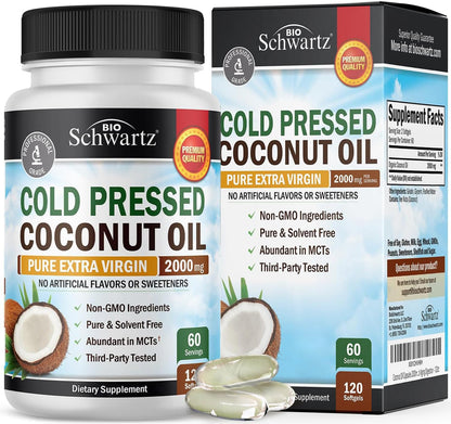 Organic Coconut Oil Capsules 2000mg – Extra Virgin MCT (120ct, 2 Month Supply)