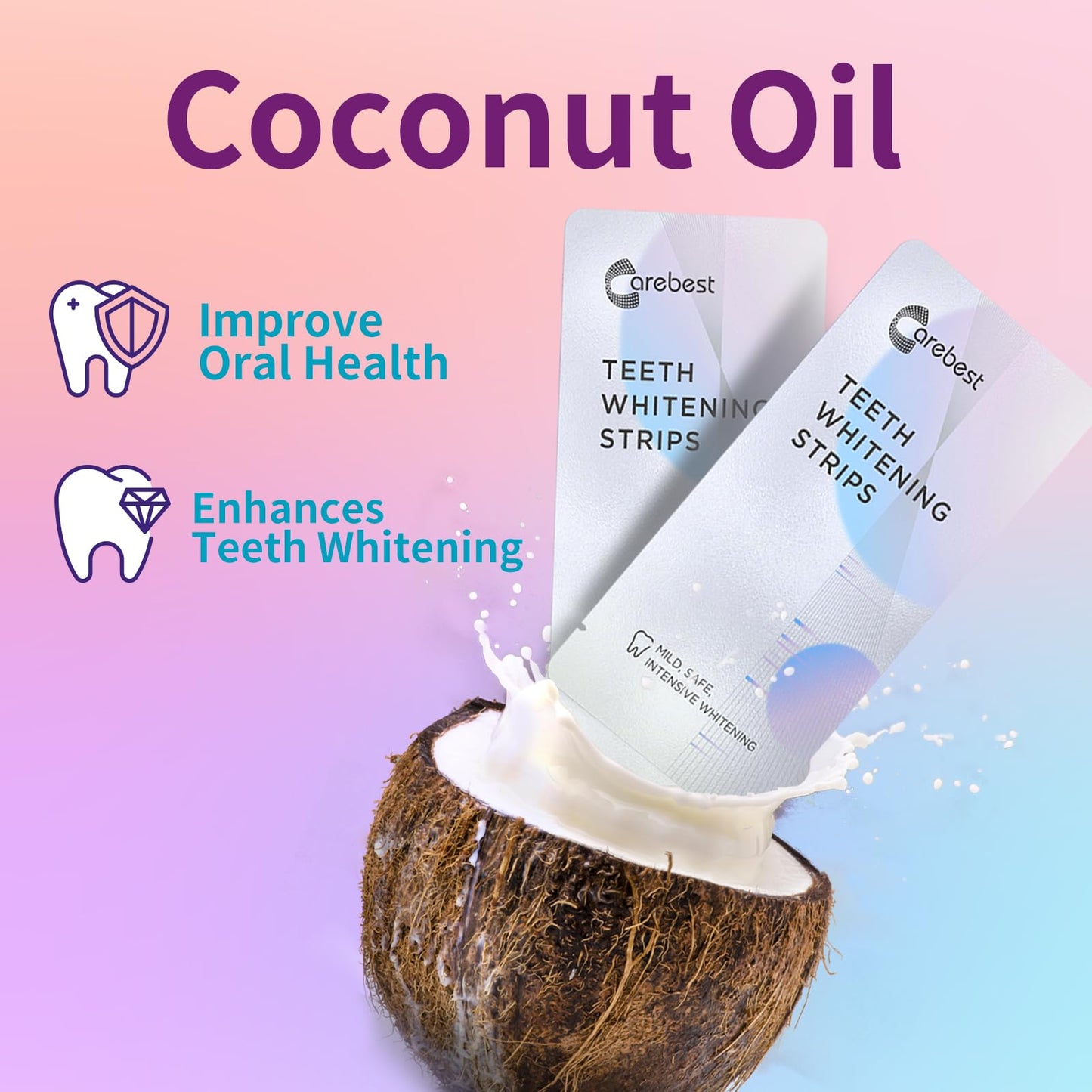 Coconut Whitening Strips – Enamel Safe, Non-Slip (18 Treatments)