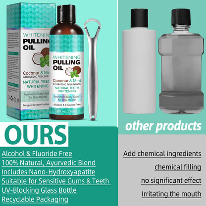 Coconut Oil Pulling for Fresh Breath & Oral Hygiene – Ayurvedic Expert Formulated | Includes Tongue Scraper & Measuring Cup | 8 oz