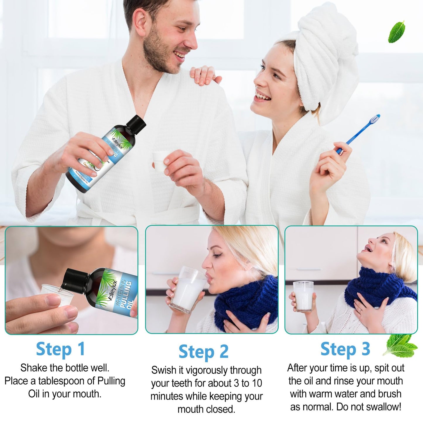 Coconut Oil Pulling Mouthwash 237ml – Whitening Mint, Fresh Breath & Gum Health (Blue)