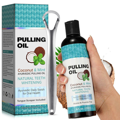 Coconut Oil Pulling Mouthwash with Peppermint - 237ml | Tongue Scraper